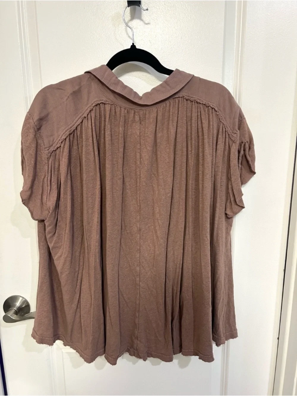 Free People Mauve Brown Short-Sleeve Button Henley Tunic